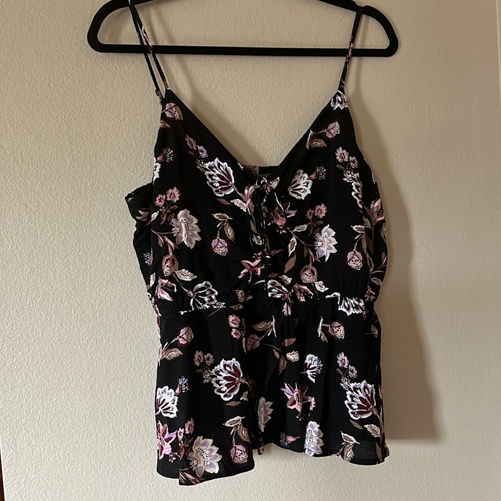 Pink/black Floral Thin Strap Top
